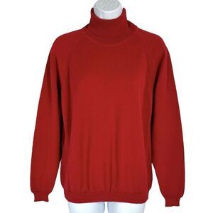 Vintage Parrinello Long Sleeve‎ Turtleneck Shirt Tag L Size M Red Knit Holiday